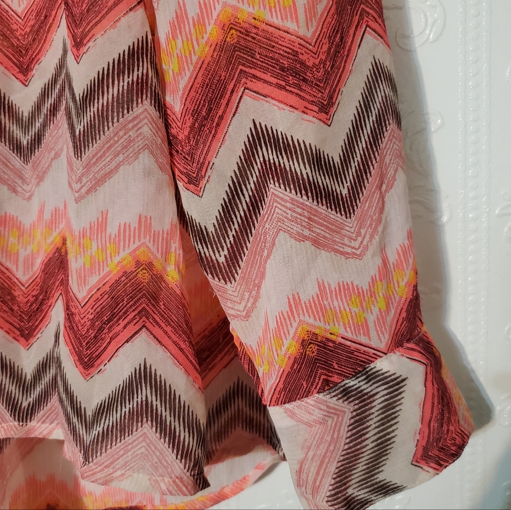 New Directions lightweight polyester button down longsleeved blouse top colorful - Picture 4 of 16